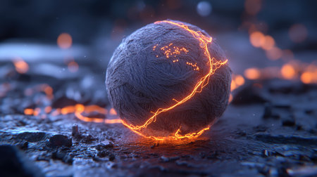 A mystical yarn ball unraveling over a digital Earth, forming glowing pathways between cities and countries.の素材