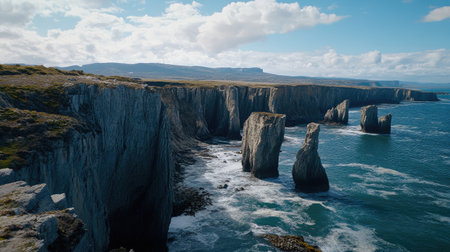 A scenic coastline with rugged cliffs and crashing waves, inviting travelers to discover a dramatic seaside destination.の素材