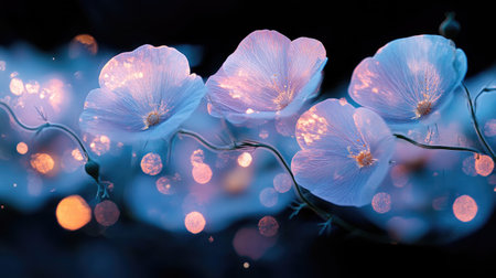 Whispering wildflowers in twilight, surreal glow through multiple exposure technique, spiraling composition enhances the dreamlike motionの素材