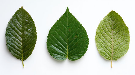 A minimalistic composition of a single leaf on a pure white background.の素材