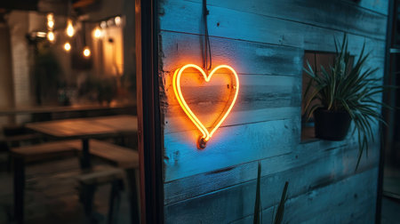 A neon sign in the shape of a heart glowing in the dark.の素材