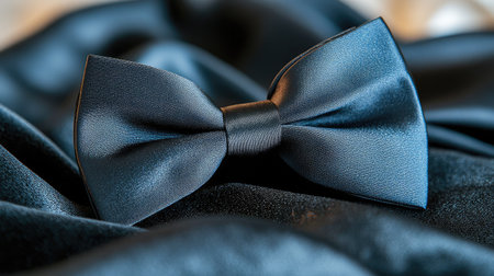 Elegant bow-tie on a black velvet surface, luxury menswear accessory, strong contrast lighting.の素材