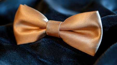 Elegant bow-tie on a black velvet surface, luxury menswear accessory, strong contrast lighting.の素材