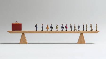 A seesaw with a briefcase outweighing a group of voters, highlighting political imbalance.の素材