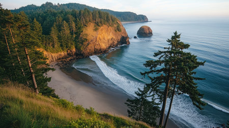 A scenic coastline with rugged cliffs and crashing waves, inviting travelers to discover a dramatic seaside destination.の素材