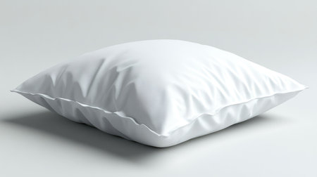Close-up of a clean, plain white pillow on a solid white background, highlighting its texture without logos.の素材