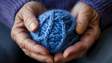 A pair of hands knitting the globe from soft woolen fibers, symbolizing creativity, care, and the bonds of life.の素材