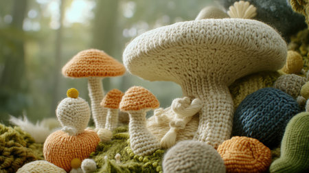 A warm and cozy knitted world where everything, from the sky to the streets, is woven from soft yarn.の素材