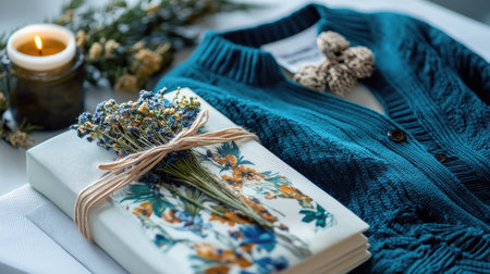 Chic spring cardigan and floral midi skirt combo, placed neatly on a white surface.の素材