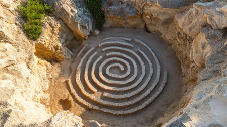 A bird eye view of a maze with only one clear exit path.の素材
