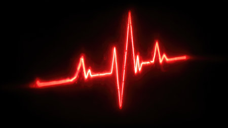 This striking image features a red heartbeat waveform design on a black background, representing health and vitality, perfect for medical and technological themes in various projects.の素材