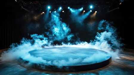 An enchanting stage scene featuring dramatic lighting and a fog effect, perfect for theatrical performances or artistic showcases, creating a mystical ambiance.の素材