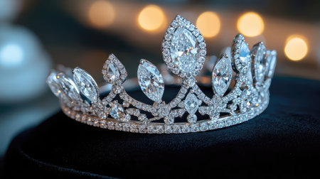This exquisite tiara showcases intricate designs and a dazzling array of gemstones, perfect for enhancing elegance at special events or adding flair to costumes.の素材