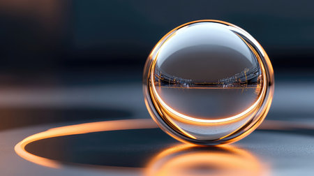 A stunning reflective sphere showcases a glowing edge amidst a soft, abstract background, evoking modern aesthetics and visual intrigue, ideal for design projects.の素材