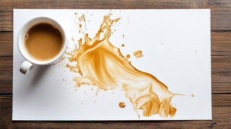 A lively splash of coffee highlights the dynamic beauty of morning rituals, showcasing the rich tones and textures of a warm beverage atop a white surface.の素材