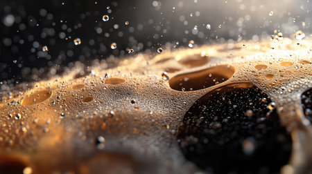 This image captures a mesmerizing close-up view of bubbling liquids with sparkling droplets, highlighting beautiful textures and dynamic light, perfect for artistic projects.の素材