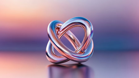 A stunning abstract metallic sculpture featuring intertwined loops that create captivating reflections. This artwork embodies harmony and modern artistry for contemporary spaces.の素材