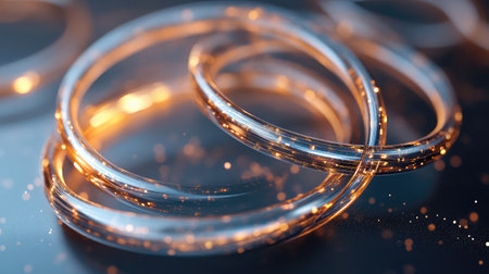 This image features elegant transparent rings with glowing highlights, creating a stunning abstract design perfect for modern art projects and visual inspiration.の素材