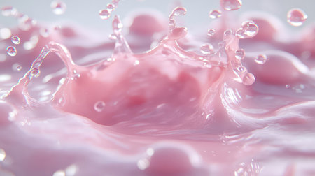 This captivating close-up showcases a vibrant pink water splash, emphasizing the beauty and movement of liquid droplets in a dreamy setting. Perfect for creative projects.の素材