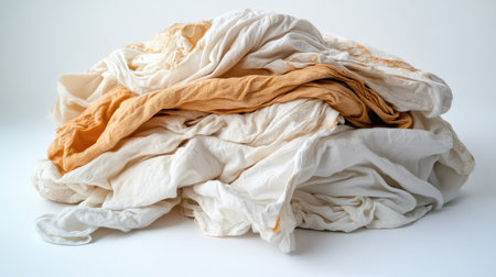 A visually appealing close-up of a chaotic stack of white and cream fabrics, showcasing different textures and inviting cozy home concepts for design and decor ideas.の素材