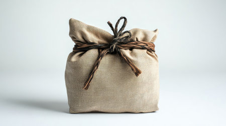 A charming rustic fabric bag tied with brown twine, ideal for showcasing natural product packaging, thoughtful gifts, or inspiring home decor ideas with a minimal aesthetic.の素材