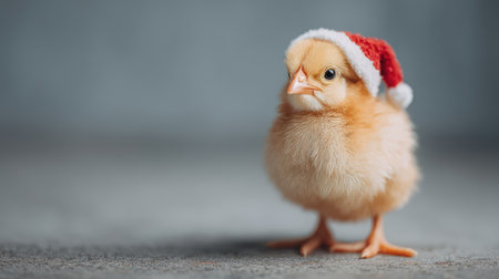 A charming baby chick wearing a small Santa hat, embodying the spirit of the holiday season. Perfect for capturing the joy and warmth of Christmas celebrations.の素材