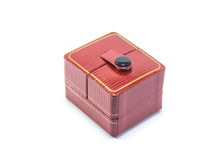 Red rectangular ring box on white backgroundの写真素材