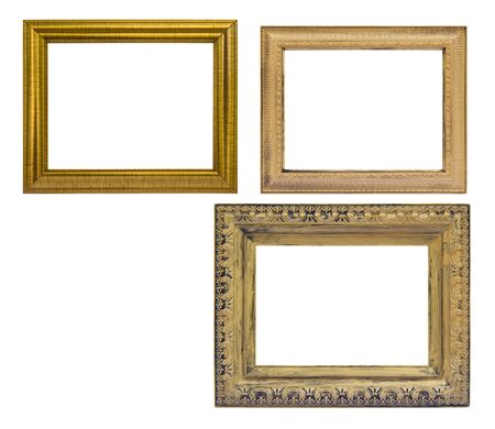 set of golden  frame isolated on white backgroundの写真素材