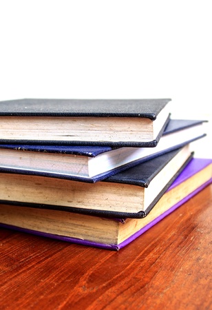 old books on wooden tabletopの写真素材