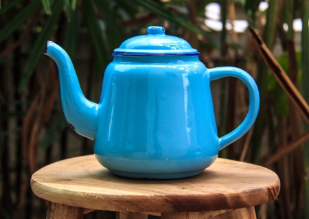 Kettle old blue on the chairの写真素材