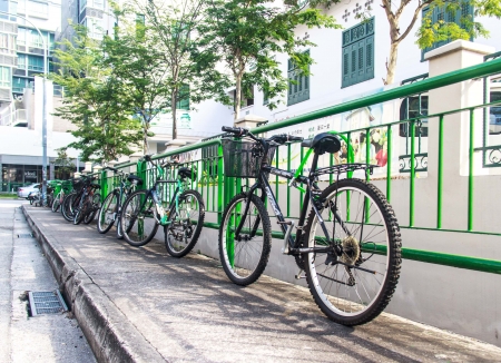 Bicycle in SINGAPORE - September 21, 2013  8 19 AM, Bicycle on the footpath のeditorial素材