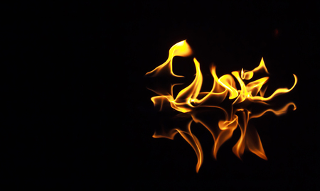 Fire flames on a black backgroundの写真素材