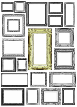set of Vintage golden frame and gray frame with blank spaceの写真素材