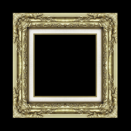 Vintage golden frame with blank space on black background and clipping pathの写真素材