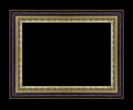Vintage gold frame with blank space on black backgroundの写真素材