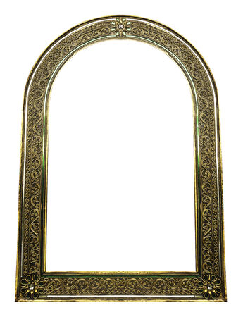 Vintage golden frame with blank space on white backgroundの写真素材