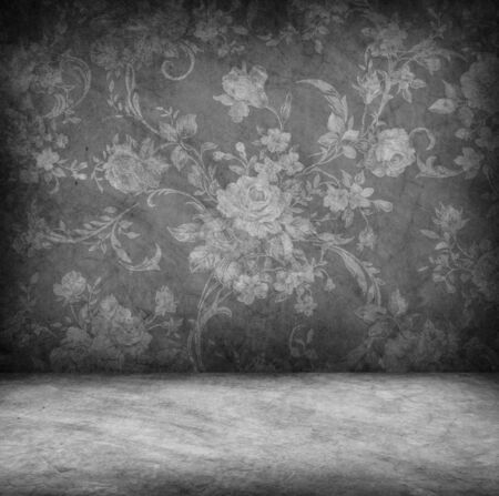 Concrete wall and floor texture with rose wallpaper , Grunge designの写真素材
