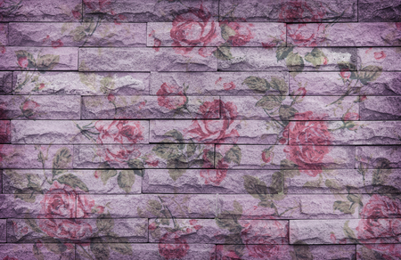 sand stone wall Background of decorate, Concrete wall and floor texture with rose wallpaper , Grunge designの写真素材