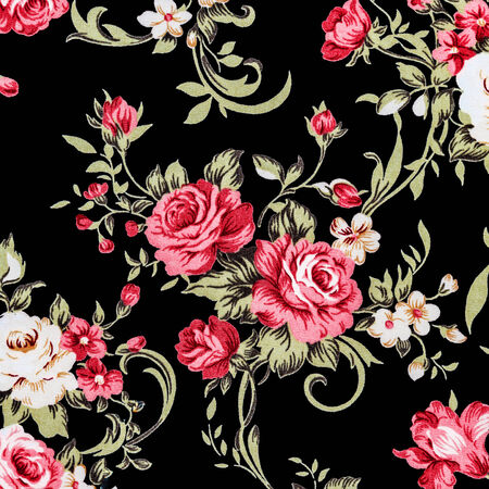 Red Rose Fabric Background, Fragment of colorful retro tapestry textile pattern with floral ornament useful as background の写真素材