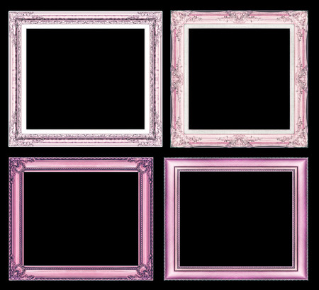 set of Vintage pink frame with blank space and clipping path, isolate on black background の写真素材