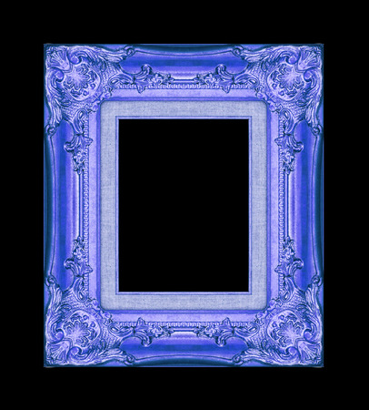 Vintage blue frame with blank space on black background , with clipping path.の写真素材