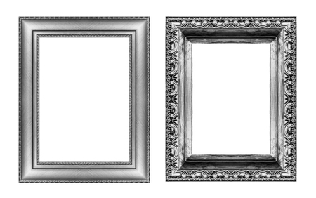 set of vintage gray frame with blank space  isolated on white background.の写真素材