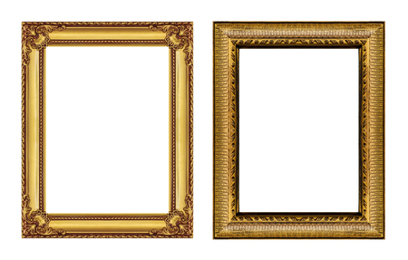 set of vintage golden frame with blank space  isolated on white background.の写真素材