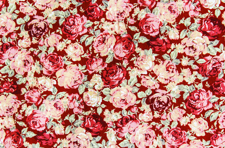 Red Rose Fabric Background, Fragment of colorful retro tapestry textile pattern with floral ornament useful as background の写真素材