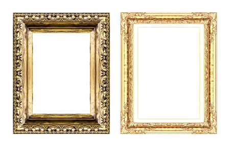 set of vintage golden frame with blank space  isolated on white background.の写真素材