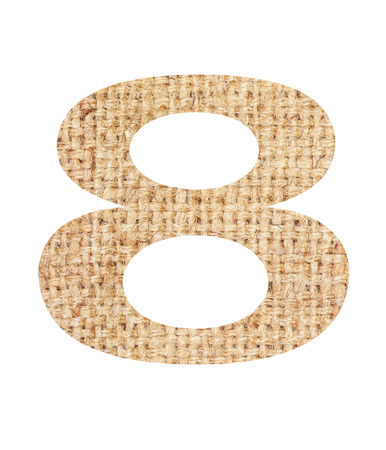 Number 8 made from sackcloth brown isolated on white background and clipping path.