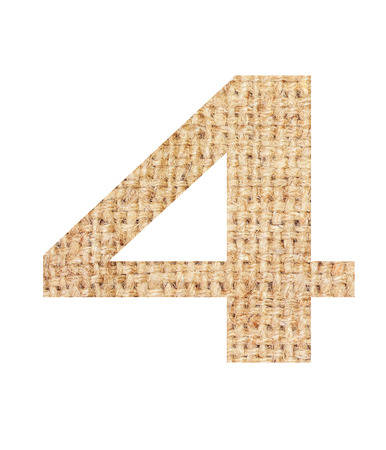 Number 4 made from sackcloth brown isolated on white background and clipping path.