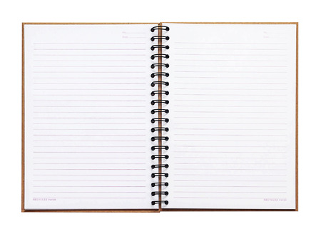 Opened recycle note book on white background, clipping path の写真素材