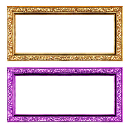 set gold and purple frame isolated on white background , clipping pathの写真素材