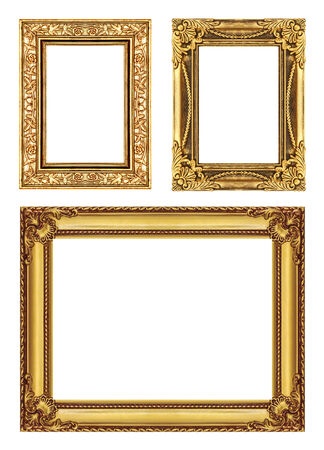 set of vintage golden frame with blank spaceの写真素材